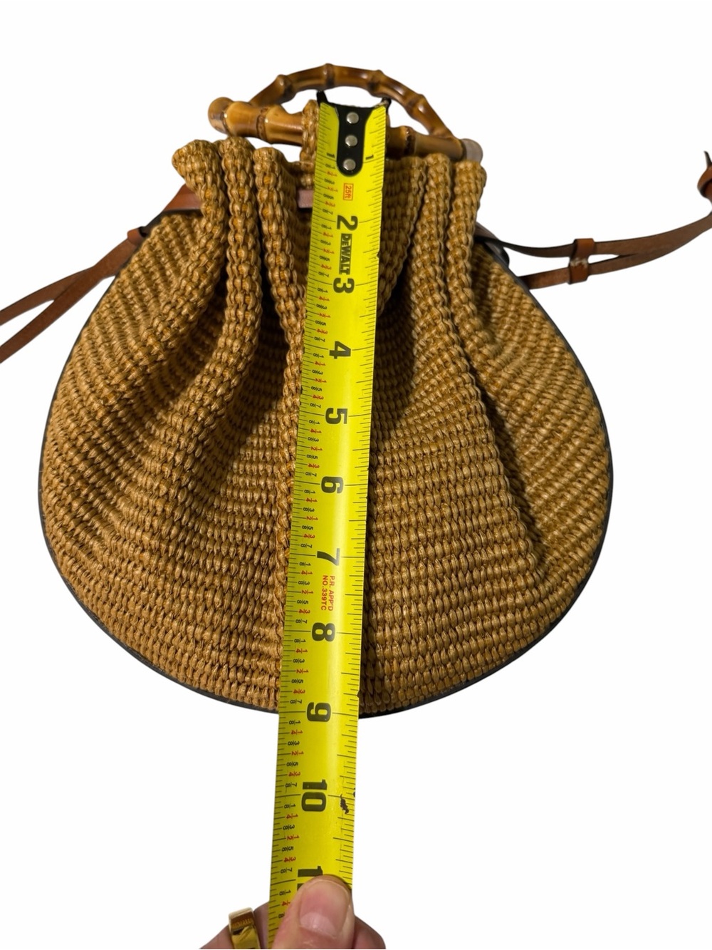 NWT CATERINA BERTINI Made in Italy Bamboo Handle Woven Bucket Bag Leather Trim - Picture 7 of 9